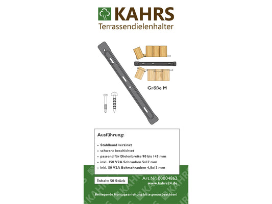 KAHRS Terrassendielen-Halter, 50 Stück, inkl. V2A-Bohrschrauben für Alu-UK, Aufbau: 5 mm, für eine Dielenbreite von 90 - 145 mm