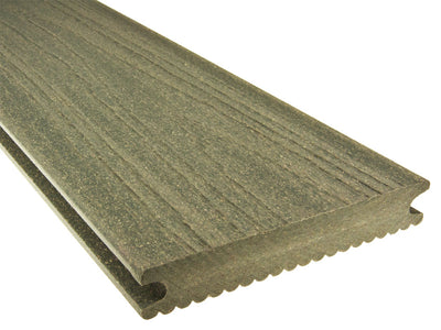 "Die Kernige", WPC-Terrassendielen, Holzmaserung/fein, grau, 21×139mm, Vollprofil
