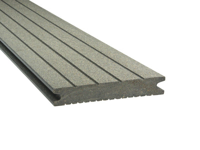 "Die Kompakte", WPC-Terrassendielen, grau, Vollprofil, grob/fein, 21×139mm, gebürstet