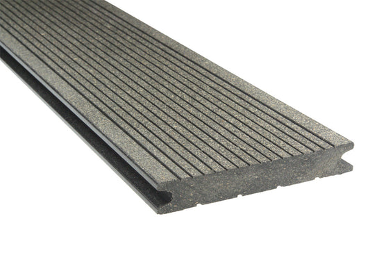 21x139 mm "Die Kompakte", WPC-Terrassendielen, anthrazit, Vollprofil, grob/fein, gebürstet