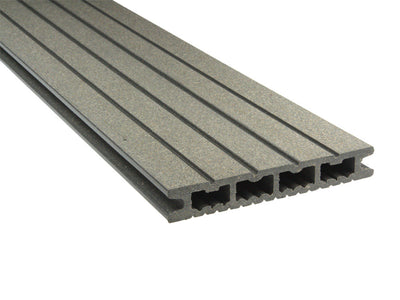 "Die Kompakte", WPC-Terrassendielen, grau, Hohlkammer, grob/fein, 21×139mm, gebürstet