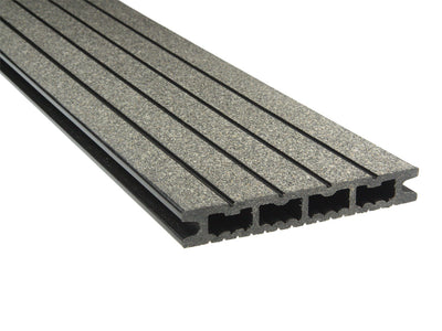 "Die Kompakte", WPC-Terrassendielen, anthrazit, Hohlkammer, grob/fein, 21×139mm, gebürstet