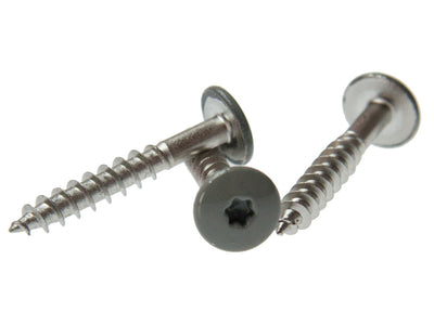 5,5×35mm Montageschraube für HPL Schichtstoffplatten, Torx, V4A, Kopf dunkelgrau lackiert, 100 Stück/VE