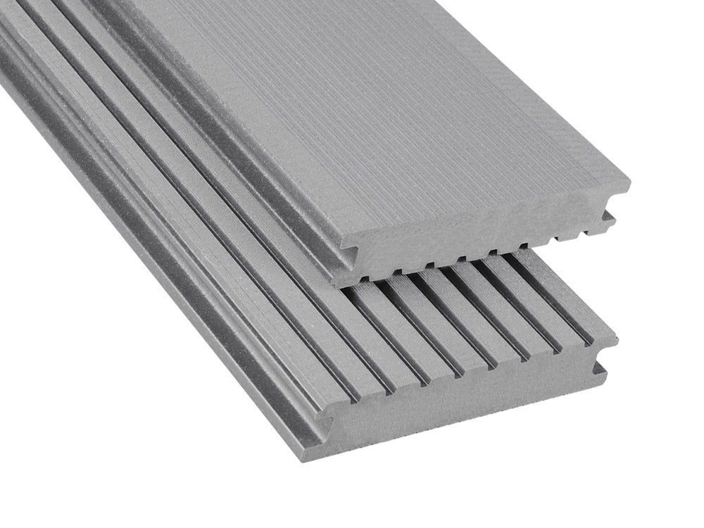 26×145mm Kovalex® Standard WPC-Terrassendiele, grau, gebürstet, Vollprofil, grob/fein
