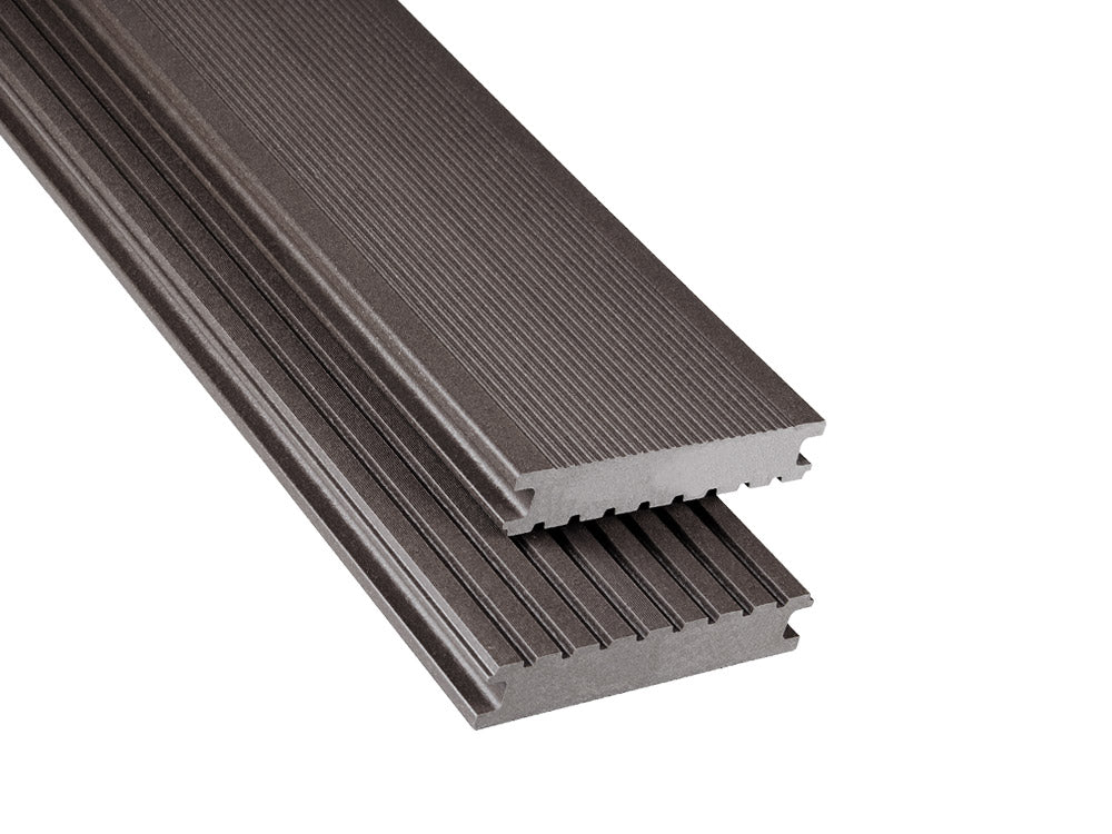 26×145mm Kovalex® Standard WPC-Terrassendiele, graubraun, mattiert, Vollprofil, grob/fein