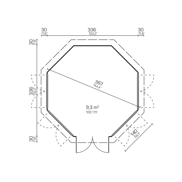 TENE Kaubandus Gartenhaus "EMMA 4F", 40 mm Wandstärke, unbehandelt, 367 cm, mit Doppeltür + 4 Fenster
