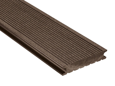 25×138mm "Die Beliebte massiv", WPC Terrassendielen, beidseitig gebürstet, grob/fein, schwarzbraun, Vollprofil, BAZ