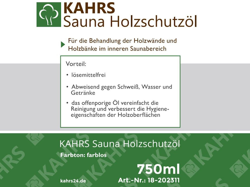 KAHRS Sauna-Holzschutzöl, 0,75 Liter/ VE, farblos, besonders geeignet für Saunaholz