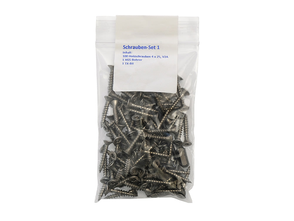 Kovalex® Schraubenset 1 für Dielenclip & Anfangs- / Endclips auf WPC-UK, 100 Schrauben 4,0×25mm, V2A, Senkkopf, TX20, 1 Bohrer 3,2mm, 1 Bit TX20 – Bild 2