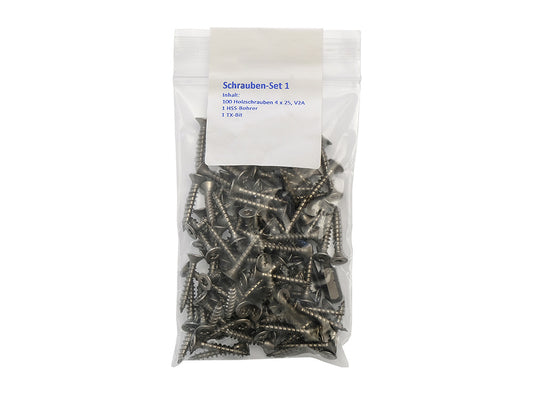 Kovalex® Schraubenset 1 für Dielenclip & Anfangs- / Endclips auf WPC-UK, 100 Schrauben 4,0×25mm, V2A, Senkkopf, TX20, 1 Bohrer 3,2mm, 1 Bit TX20 – Bild 2