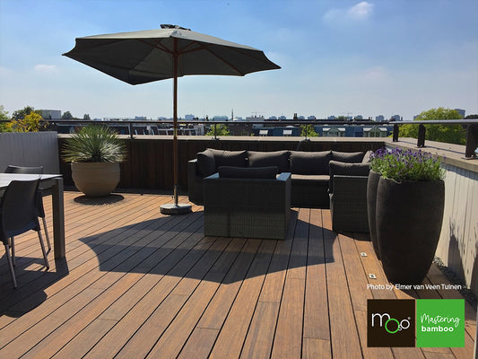 MOSO® Bambus Terrassendielen, 20x155 mm, Bamboo X-treme®, bombiert, geölt mit Woca, einseitig nutzbar