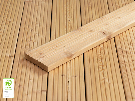 Kanadische Lärche Terrassendielen, 27x143 mm, KD, grob/grob