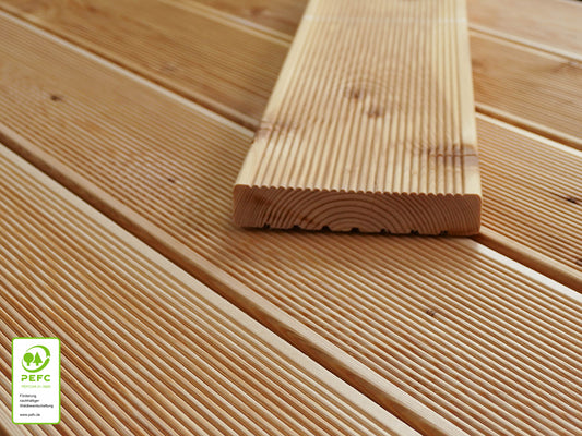 Kanadische Lärche Terrassendielen, 27x143 mm, KD, grob/fein