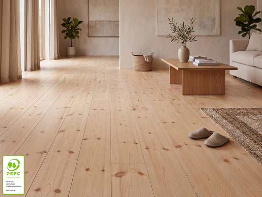 Kiefer Massivholzdielen, 27x146 mm, Select, rundum Nut & Feder, mit Microfase