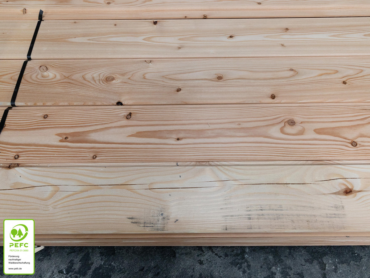 Kanadische Lärche Kombiprofil, 21x121mm KD, 1-seitig Softline, 1-seitig Fasebrett