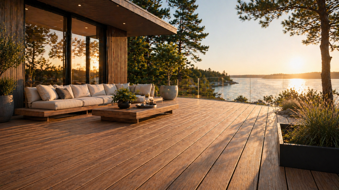 Terrassendiele mit Sonnenuntergang
