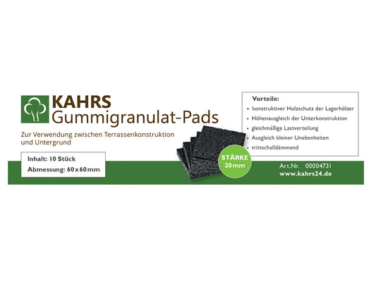 KAHRS Gummigranulat-Pads 60x60x20 mm, 10 Stk./Paket