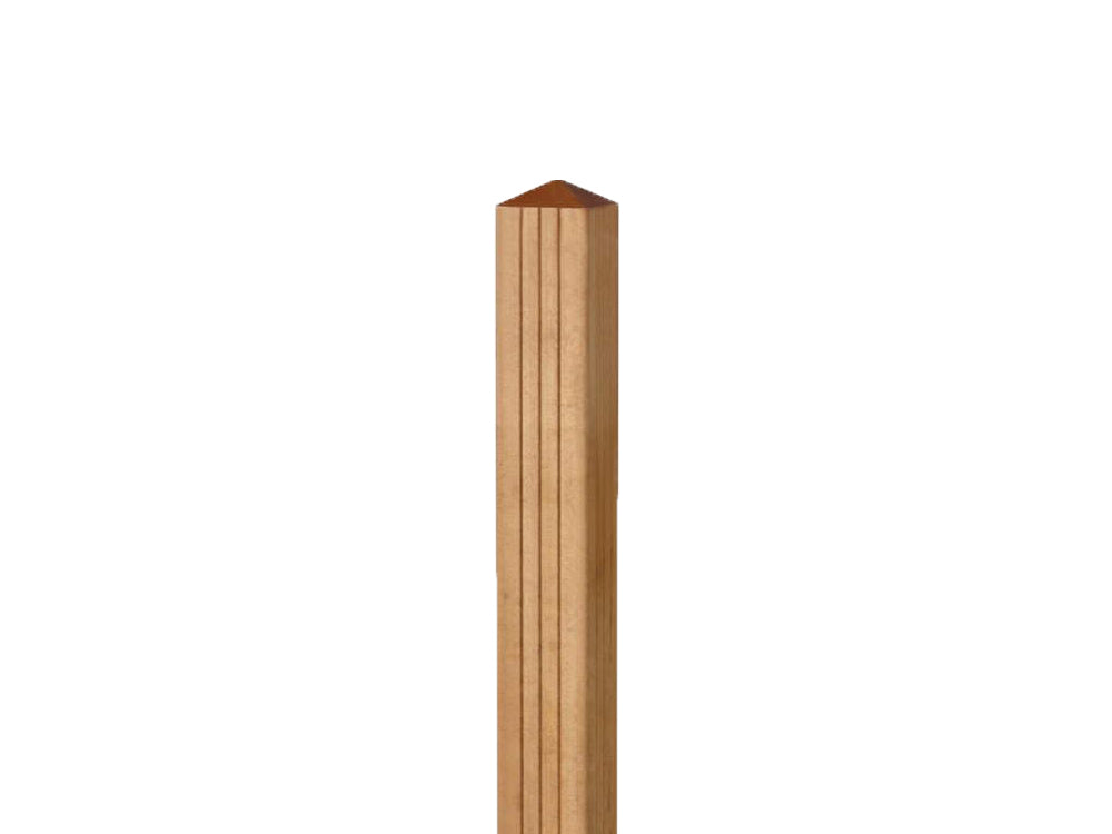 90×90mm Bangkirai Spitzkopf-Pfosten mit Deko-Nuten, KD, gehobelt, Länge: 2,13 m
