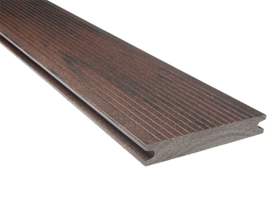 21x139 mm, "Die Naturlinie", WPC-Terrassendielen, Holzmaserung/fein, kastanienbraun, Vollprofil