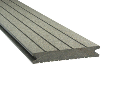 21x139 mm "Die Kompakte", WPC-Terrassendielen, grau, Vollprofil, grob/fein, gebürstet