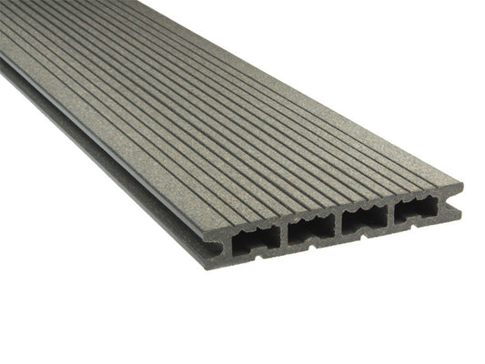 21x139 mm "Die Kompakte", WPC-Terrassendielen, grau, Hohlkammerprofil, grob/fein, gebürstet