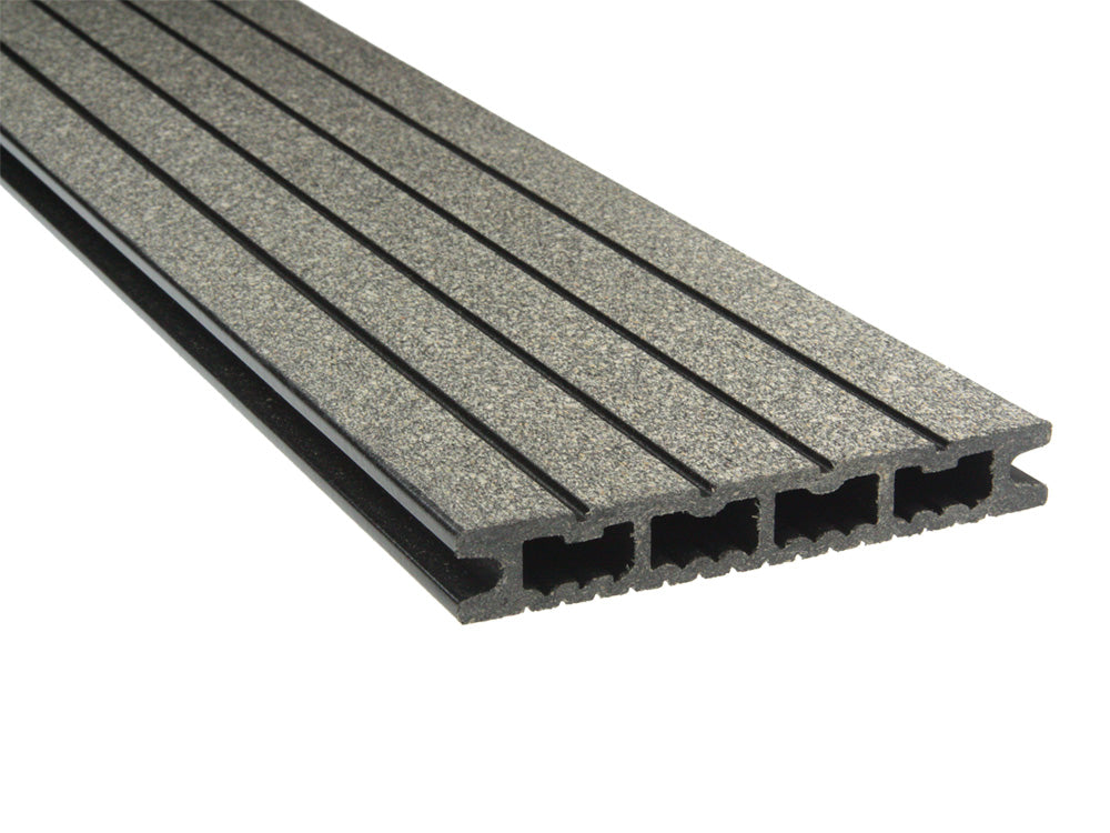 21x139 mm "Die Kompakte", WPC-Terrassendielen, anthrazit, Hohlkammerprofil, grob/fein, gebürstet