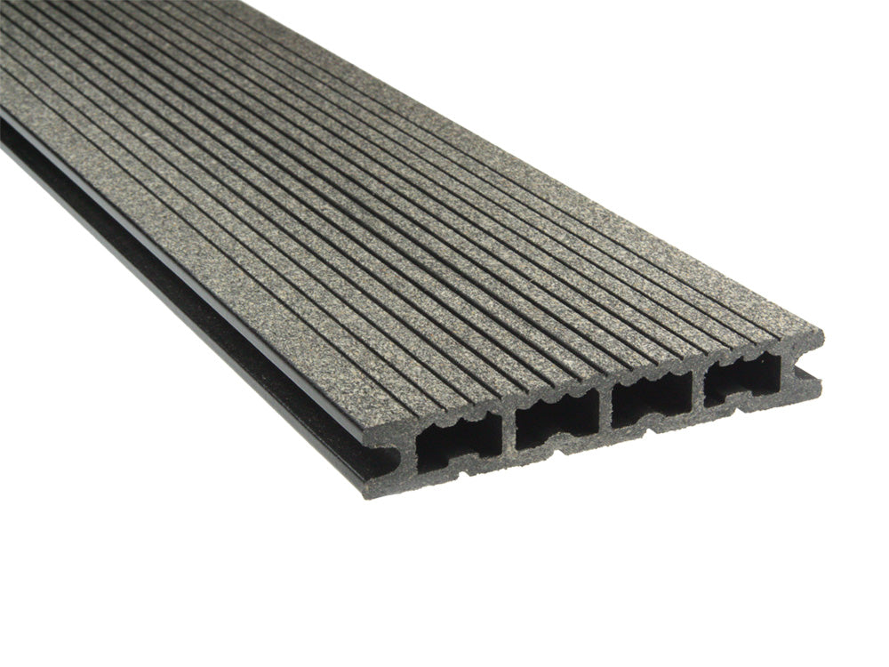 21x139 mm "Die Kompakte", WPC-Terrassendielen, anthrazit, Hohlkammerprofil, grob/fein, gebürstet