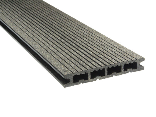 21x139 mm "Die Kompakte", WPC-Terrassendielen, anthrazit, Hohlkammerprofil, grob/fein, gebürstet