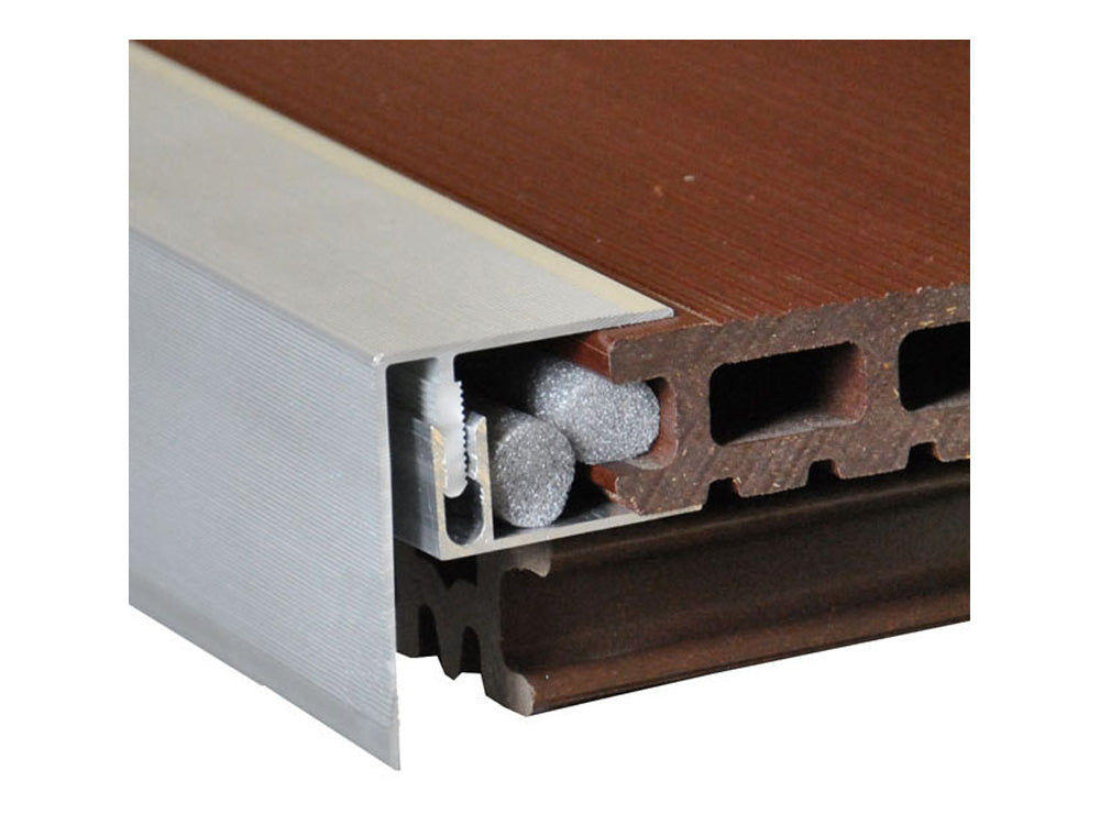 Kovalex® Seitenabschluss Alu als Set, 45x59 mm, silber, 2,50m lang, für 20/26 mm WPC-Dielen, inkl. Alu-Befestigungsprofil