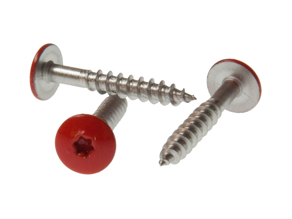 5,5x35 mm Montageschraube für HPL Schichtstoffplatten, Torx, V4A, Kopf rot lackiert, 100 Stück/VE
