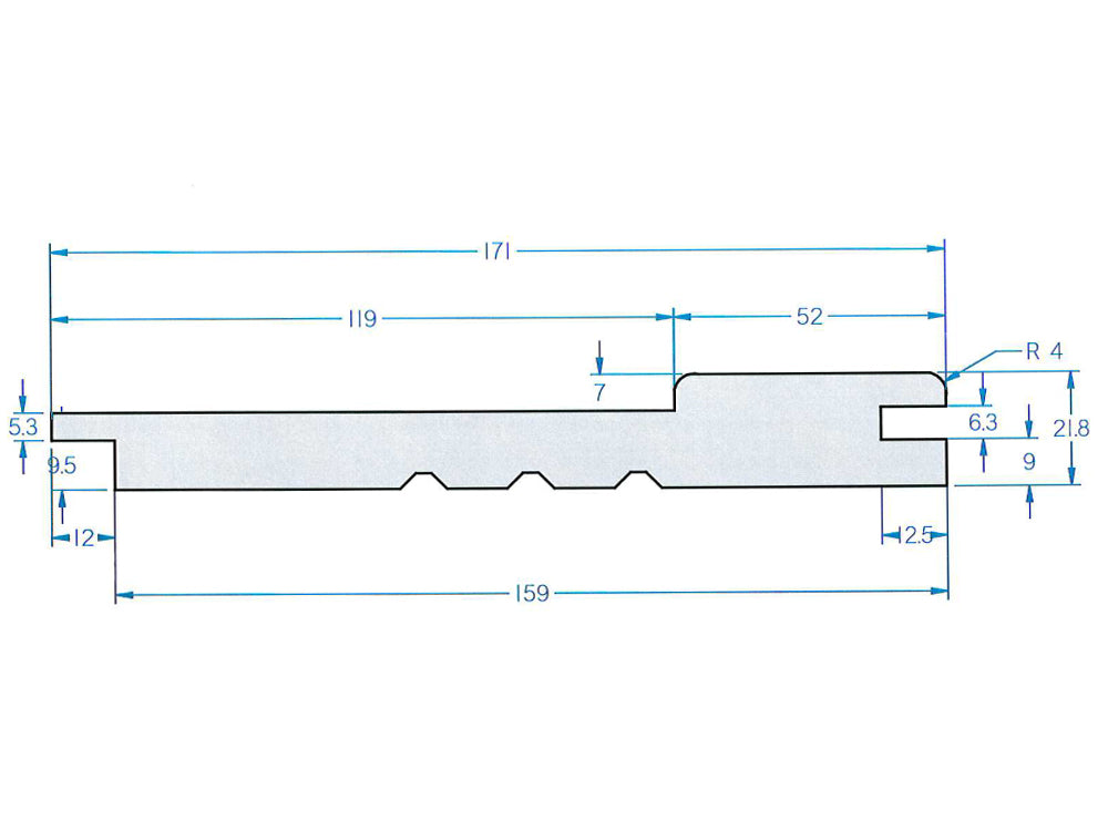 Sibirische Lärche Boden-/ Deckelschalung 23x169 mm KD, mit Nut + Feder, gehobelt Deckbreite 152 mm
