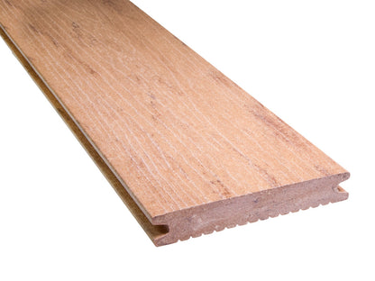 Die Naturlinie", WPC-Terrassendielen, Holzmaserung/fein, eichenbraun, Vollprofil, 21×139mm – Bild 5