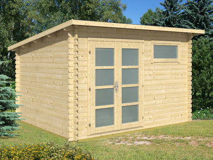 TENE Kaubandus Gartenhaus "Nevada" 28 mm Wandstärke, unbehandelt, 355x294 cm, mit Doppeltür + Fenster