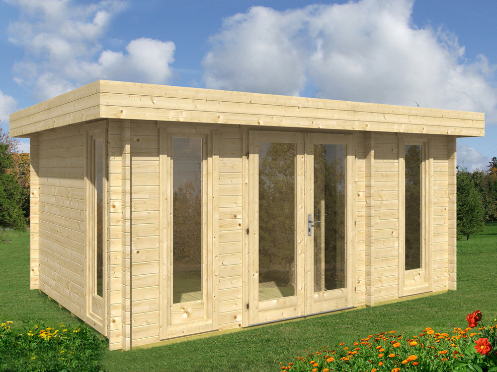 TENE Kaubandus Gartenhaus "Oriental 5" 40 mm Wandstärke, unbehandelt, 470x320 cm, mit Doppeltür + 3 Fenstern