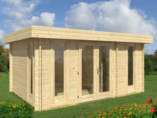 TENE Kaubandus Gartenhaus "Oriental 5" 40 mm Wandstärke, unbehandelt, 470x320 cm, mit Doppeltür + 3 Fenstern