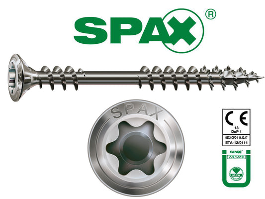 SPAX Fassadenschraube 4,5x60 mm A2 Torx-T20, Paket à 400 Stück / 4CUT Linsenkopf und Fixiergewinde