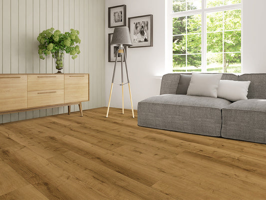 Designboden "Grand Solid" Rigid SPC, 6x240x1524mm, Eiche Natur, inkl. 1,0mm Kork-Trittschall, 2,19 m² / VE