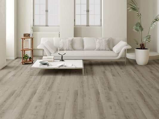 Designboden "Grand Solid" Rigid SPC, 6x240x1524mm, Eiche Grau, inkl. 1,0mm Kork-Trittschall, 2,19 m² / VE