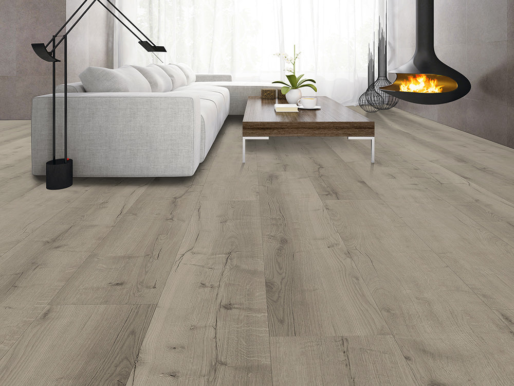 Designboden "Grand Solid" Rigid SPC, 6x240x1524mm, Eiche Grau, inkl. 1,0mm Kork-Trittschall, 2,19 m² / VE