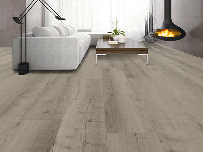 Designboden "Grand Solid" Rigid SPC, 6x240x1524mm, Eiche Grau, inkl. 1,0mm Kork-Trittschall, 2,19 m² / VE