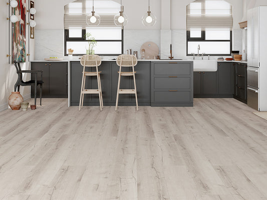 Designboden "Grand Solid" Rigid SPC, 6x240x1524mm, Eiche Weiß, inkl. 1,0mm Kork-Trittschall, 2,19 m² / VE