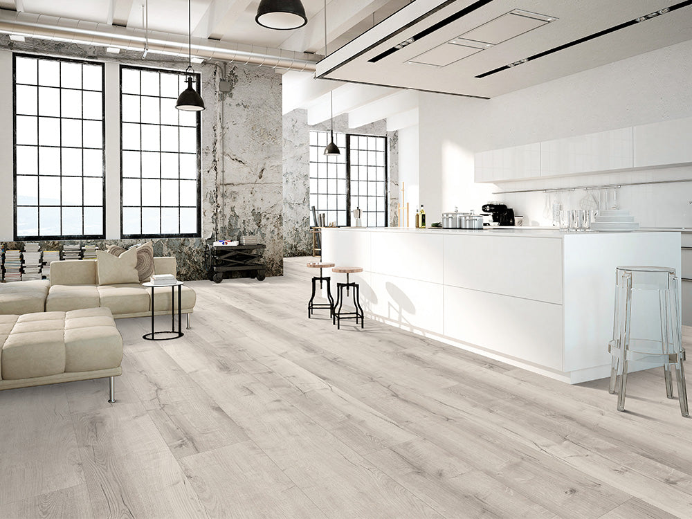 Designboden "Grand Solid" Rigid SPC, 6x240x1524mm, Eiche Weiß, inkl. 1,0mm Kork-Trittschall, 2,19 m² / VE