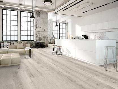 Designboden "Grand Solid" Rigid SPC, 6x240x1524mm, Eiche Weiß, inkl. 1,0mm Kork-Trittschall, 2,19 m² / VE