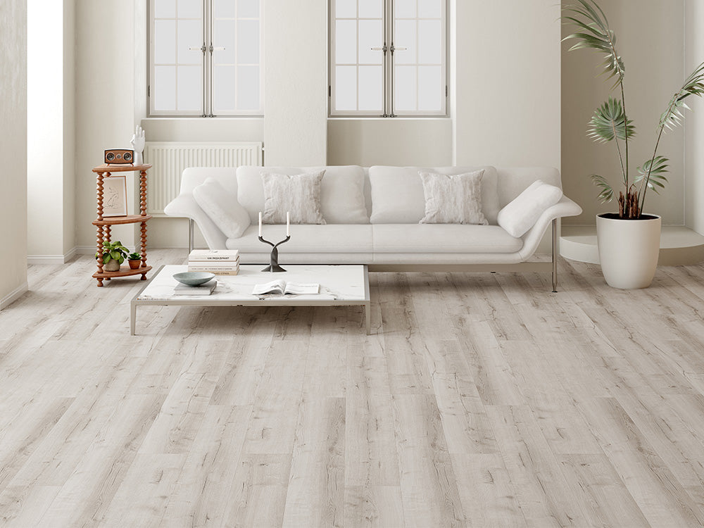 Designboden "Grand Solid" Rigid SPC, 6x240x1524mm, Eiche Weiß, inkl. 1,0mm Kork-Trittschall, 2,19 m² / VE
