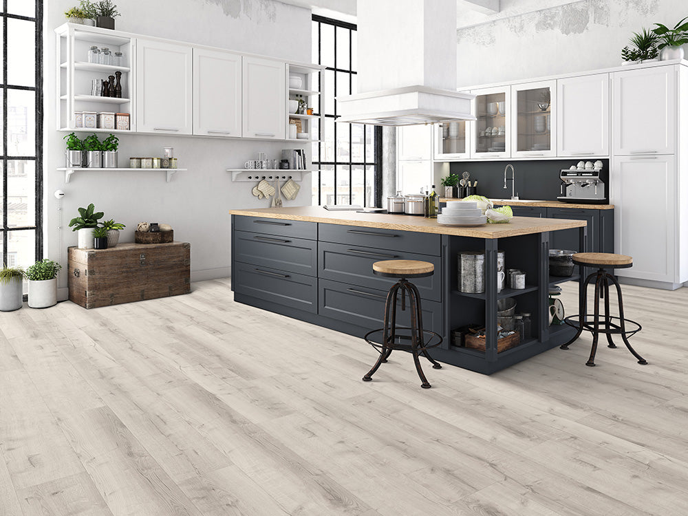 Designboden "Grand Solid" Rigid SPC, 6x240x1524mm, Eiche Weiß, inkl. 1,0mm Kork-Trittschall, 2,19 m² / VE