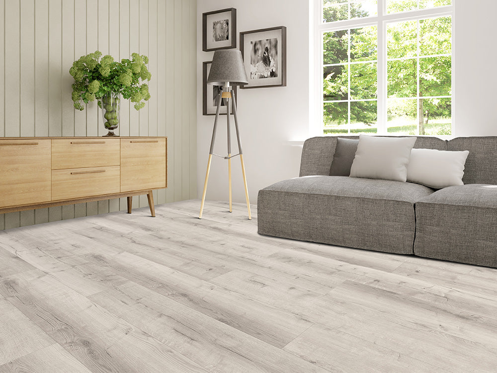 Designboden "Grand Solid" Rigid SPC, 6x240x1524mm, Eiche Weiß, inkl. 1,0mm Kork-Trittschall, 2,19 m² / VE
