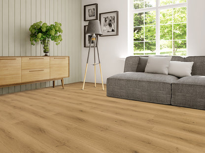 Hybridboden "Silent Step" LVT+EPC, 7,5x229x1830mm Eiche Natur, inkl. 1,5 mm Kork-Trittschall, Nutzschicht 0,55 mm, Nutzungsklasse 23/33, 2,51 m² / VE
