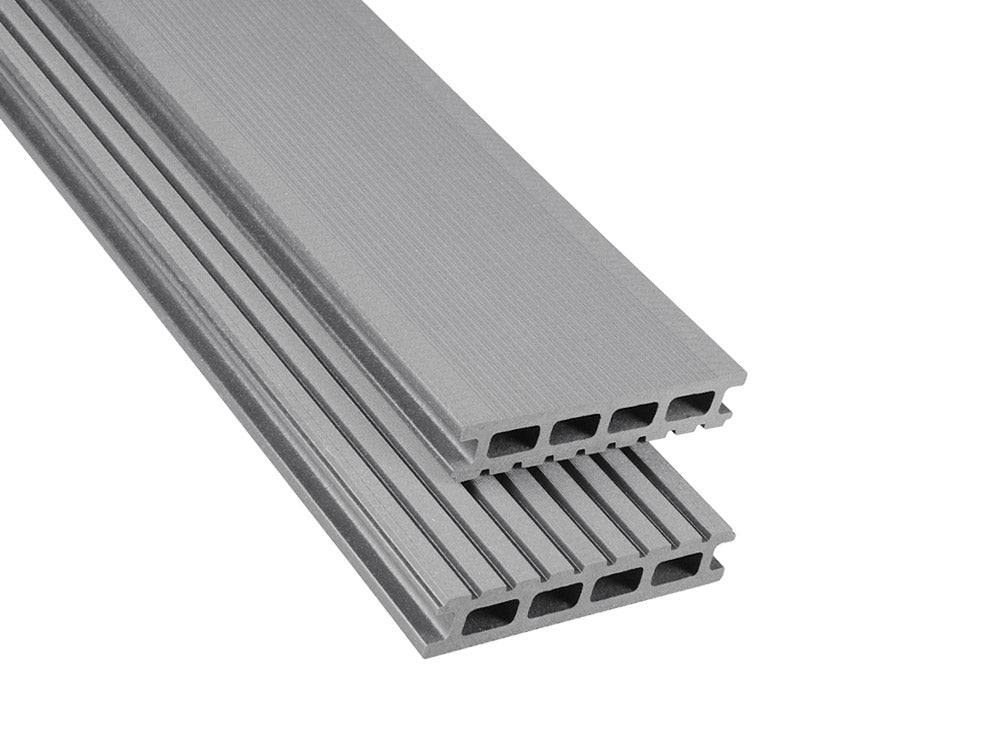 26×145mm Kovalex® Standard WPC-Terrassendiele, grau, gebürstet, Hohlkammer, grob/fein