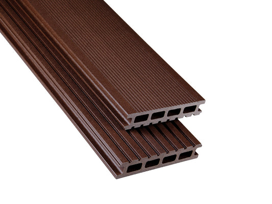 26×145mm Kovalex® Standard WPC-Terrassendiele, schokoladenbraun, mattiert, Hohlkammer, grob/fein