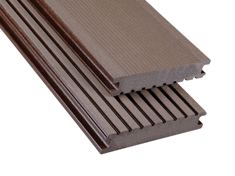 26×145mm Kovalex® Standard WPC-Terrassendiele, schokoladenbraun, gebürstet, Vollprofil, grob/fein